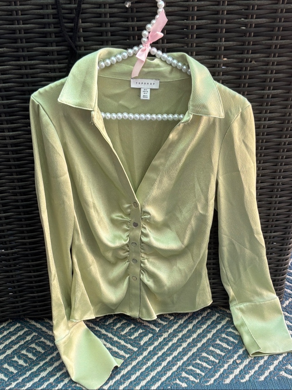 Topshop Light Sage Green Ruched Button-Front Shirt